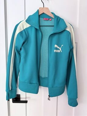 women’s Puma Teal Track Jacket with White sStripes
